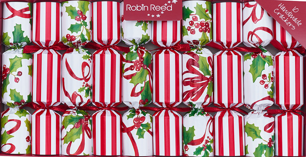 10 X 8.5" Handmade English Christmas Crackers By Robin Reed - Ribbons and Holly - 41815