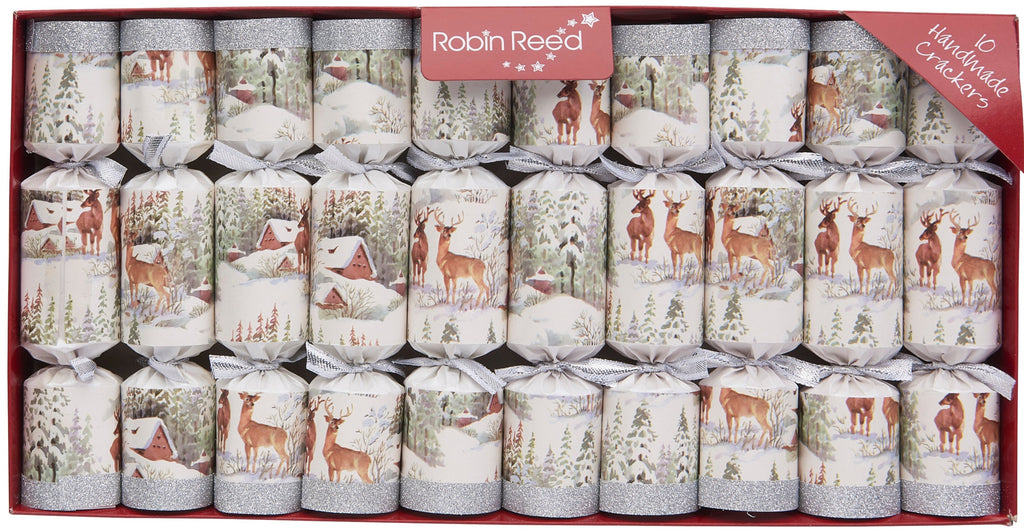 10 x 8.5"  Handmade English Christmas Crackers - Silver Glitter Deer by Robin Reed -  42115