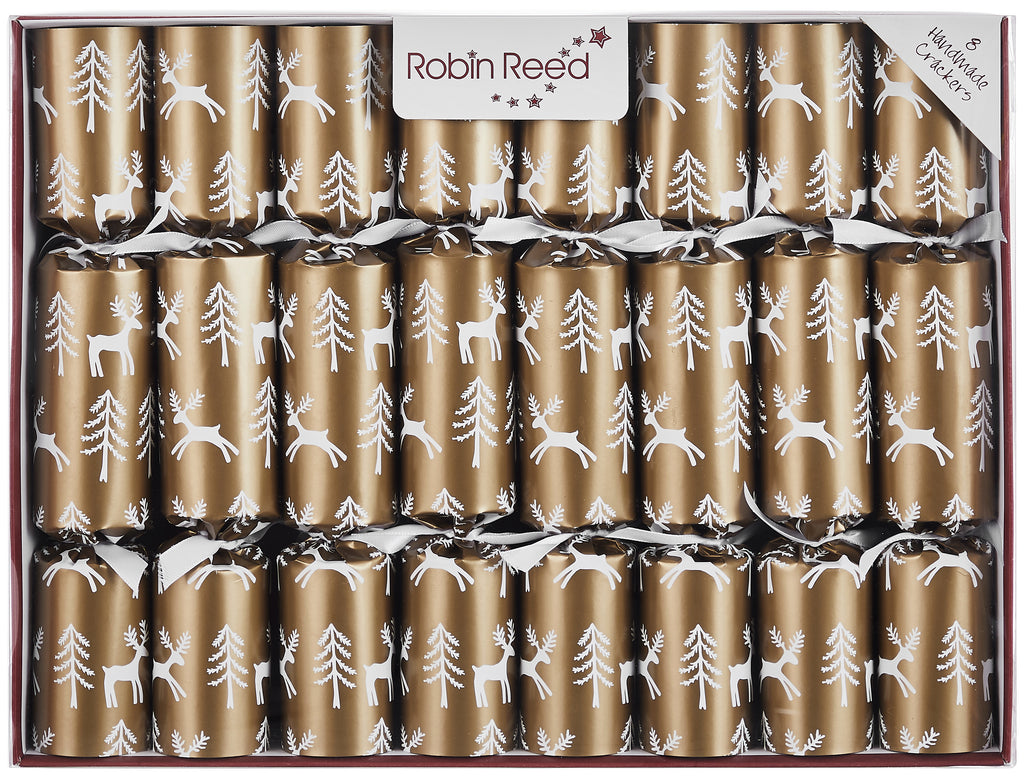 8 x 10" Handmade English Christmas Crackers by Robin Reed - Gold Reindeer - CCS21-04